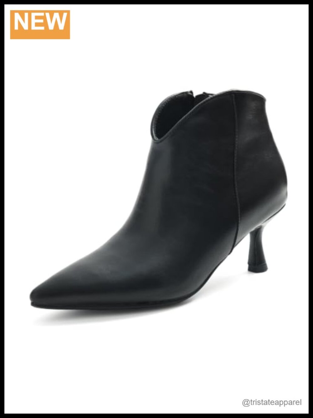 Women's Pointed Toe Kitten Heel Ankle Boots, Faux Leather Slip On